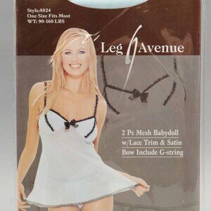 Leg Avenue 2 Pc Mesh Babydoll w/ Lace Trim & Satin Bow w/ G-String